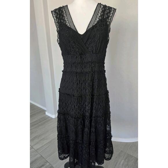 Black Sheer Lace Overlay Whimsygoth Studio M Sleeveless ALine Midi Dress Sz M - Picture 1 of 14